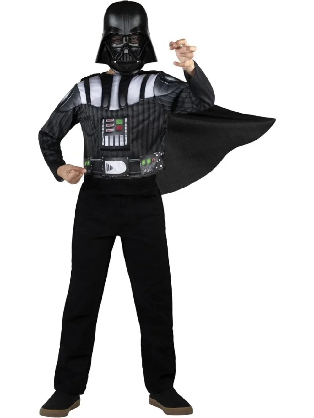 Youth Darth Vader Costume Set - Padded Muscle Chest Top, Cape & Mask - Size S